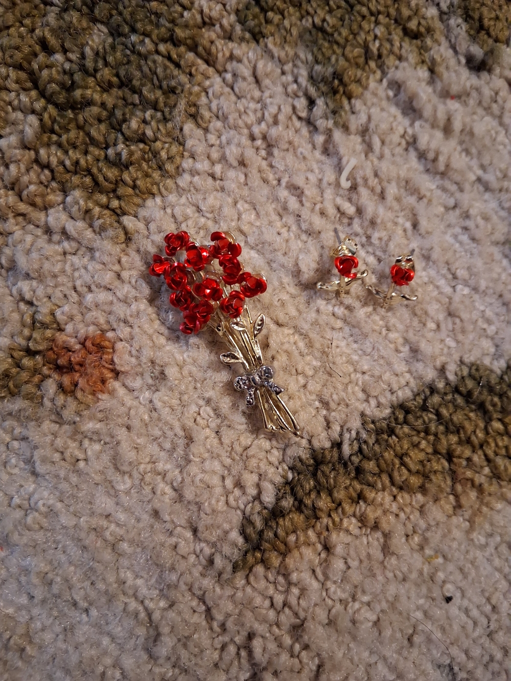 Danbury Mint Rose Brooch and Earrings Set